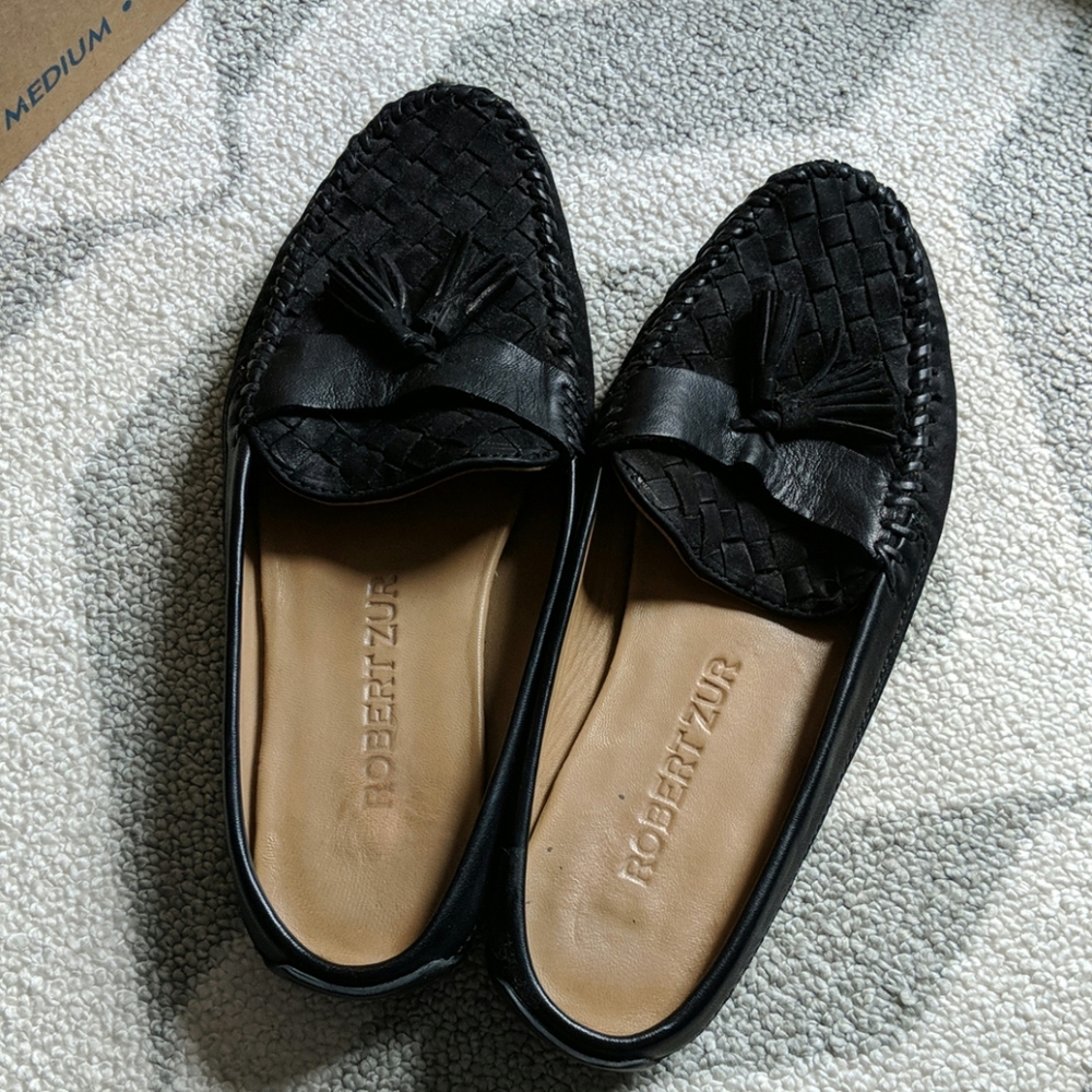 Robert Zur suede and leather driving moc mule